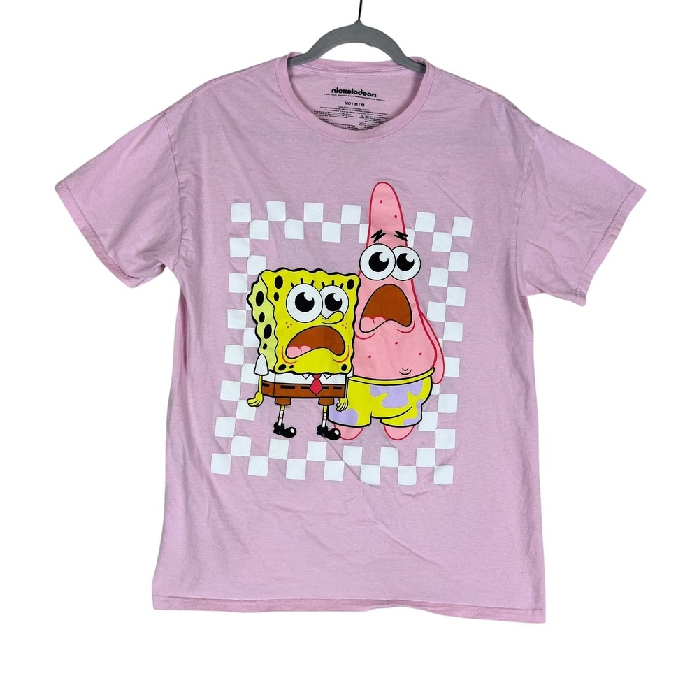 Nickelodeon SpongeBob Patrick Shirt Mens Medium‎ Pink Checkerboard Graphic Tee
